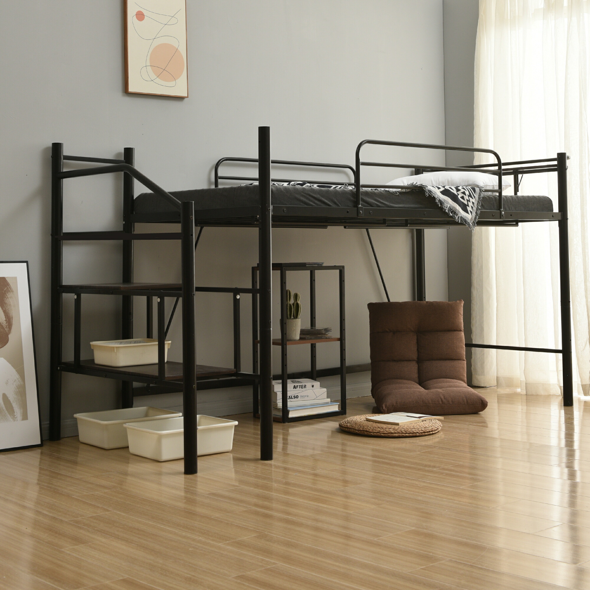 楽天市場】ロフトベッド パイプベッド ロータイプ シングルロフト