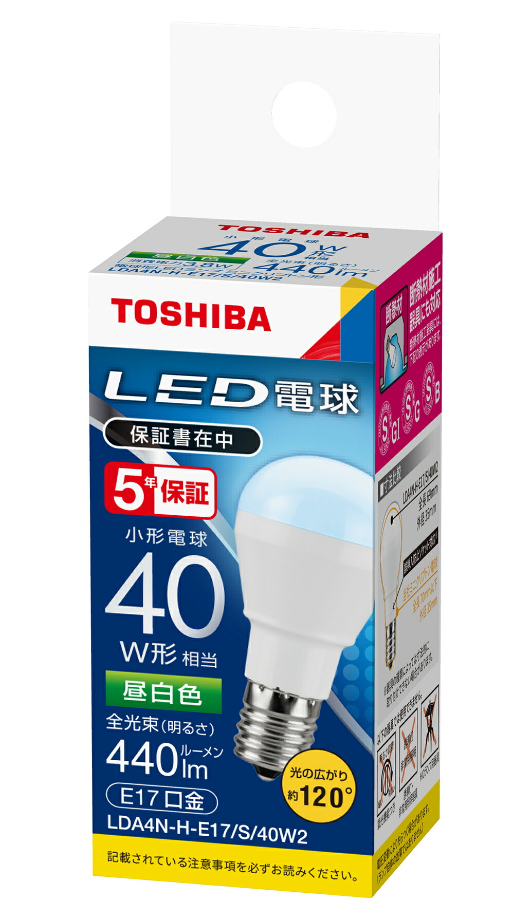 楽天市場】LDA4N-H-E17/S/40W2 東芝ライテック 40形 LED電球 ミニ