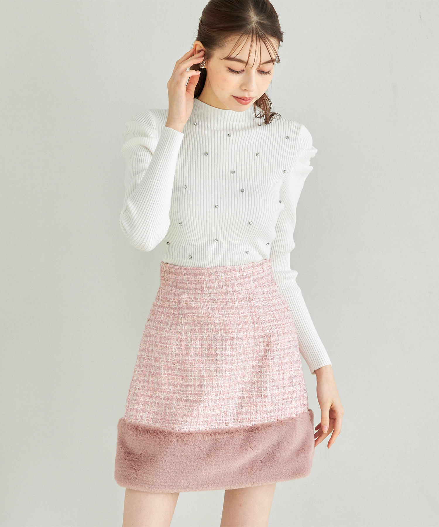 楽天市場】ファー付きファンシーツイードミニスカート【vyrtlea