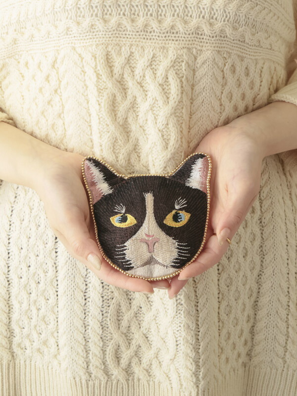 楽天市場】キャット刺繍顔型ミニポーチ インド刺繍 ビーズ刺繍 ねこ 猫