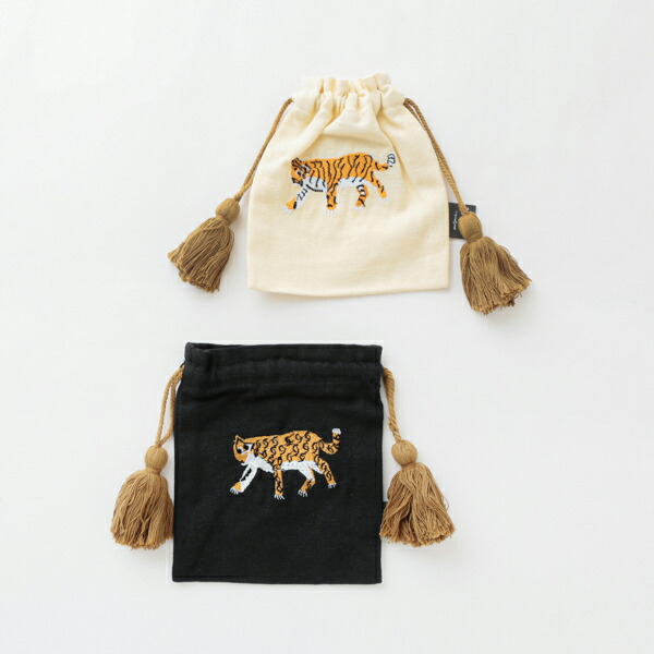 楽天市場】【ミニ巾着 アニマル刺繍 タイガー＆レオパード】綿100％の