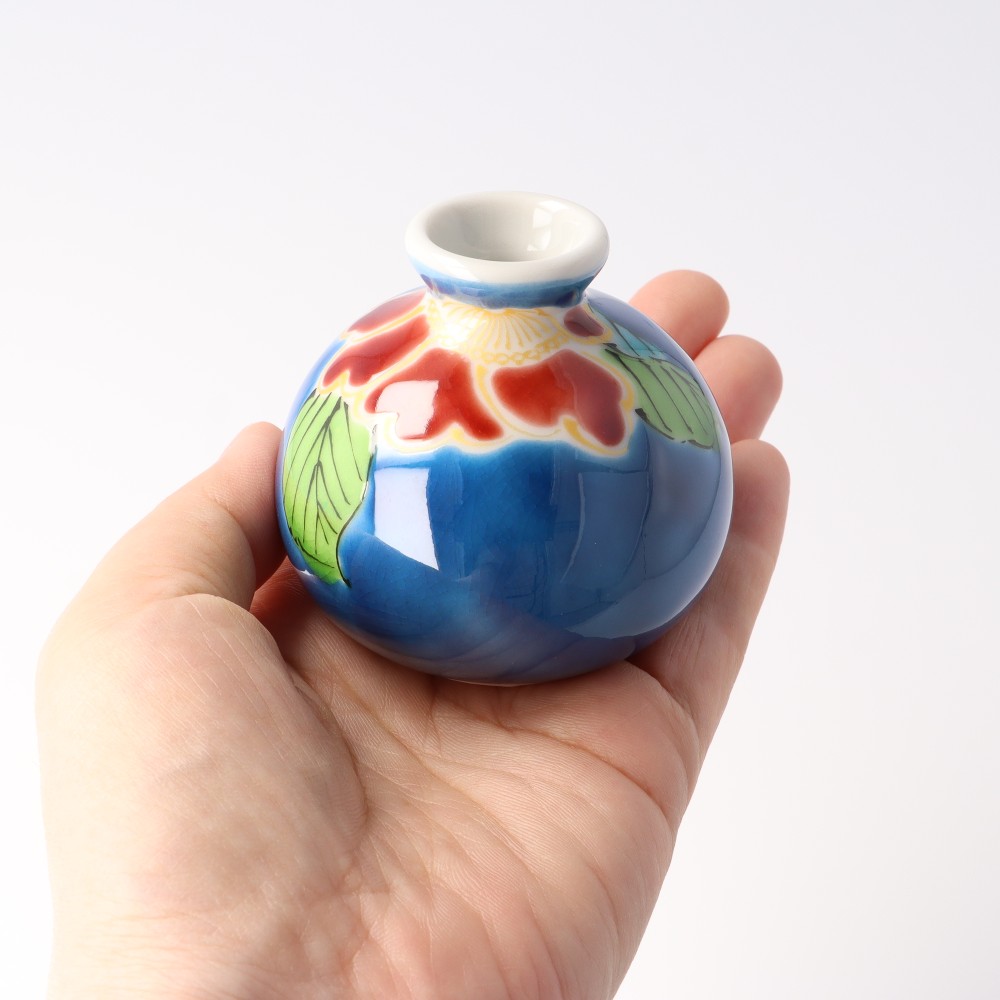 楽天市場】九谷焼 小つぼ花生 紺地山茶花 / 美山窯 | 花器 花瓶 小さい