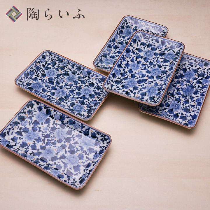 楽天市場】九谷焼 長角皿揃 色絵牡丹唐草/山本長左（宮内庁御用窯）5枚