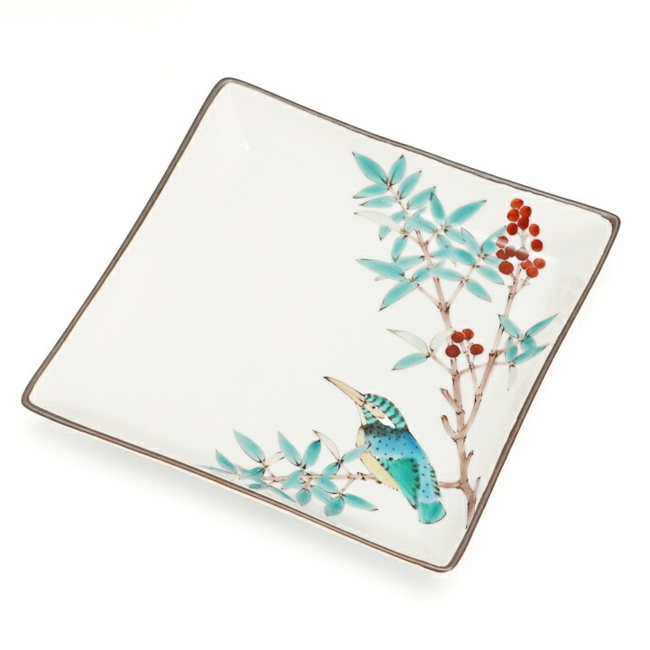 楽天市場】九谷焼 6号角皿 南天に翡翠（ナンテンにカワセミ）/山田義明