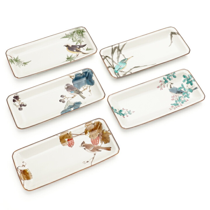 楽天市場】九谷焼 8号長皿 長角皿 草花鳥絵変わり 絵違い5枚セット