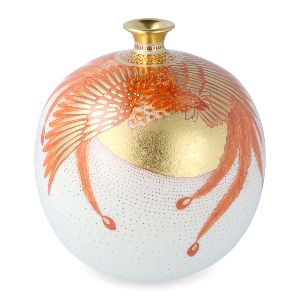 楽天市場】九谷焼 丸壺 金襴手鳳凰文 / 福田良則 | 花瓶 花器 桐箱紐