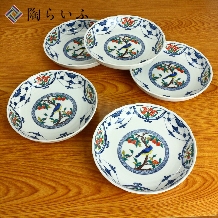 楽天市場】九谷焼 6号皿揃 染付瓔珞紋花鳥/青郊窯＜送料無料＞和食器