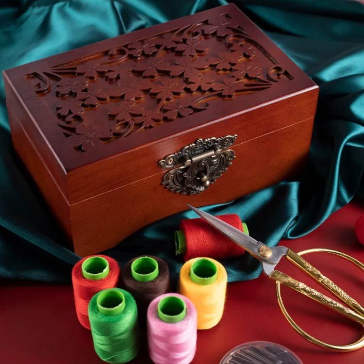 楽天市場】ソーイングBOX 針箱 小物ケース 刺繍 小物入れ 彫り お道具