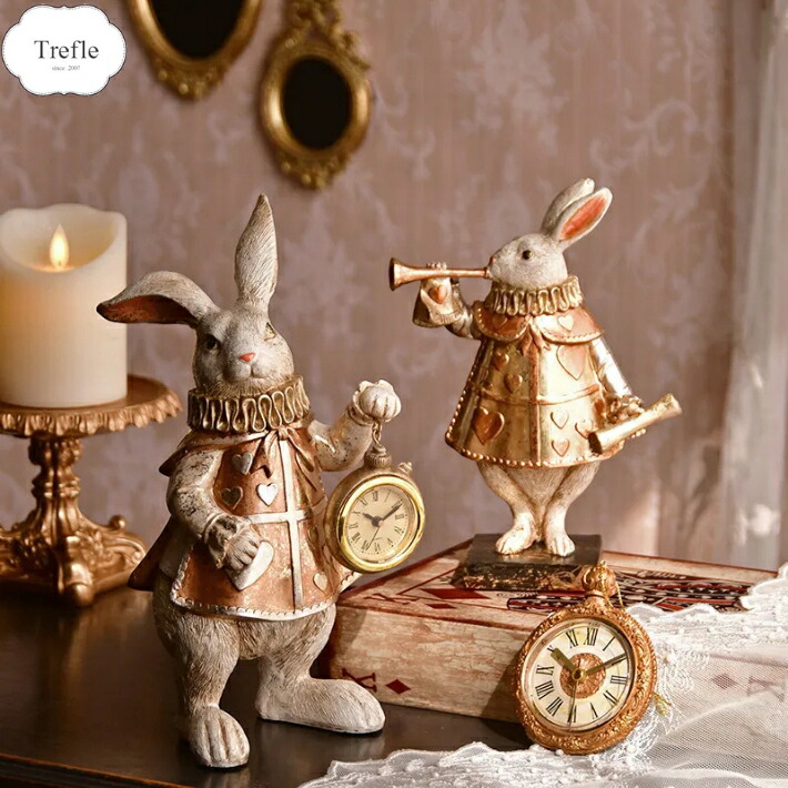 楽天市場】ワンダーラビットクロック アリス 時計付き ラビット 置き物