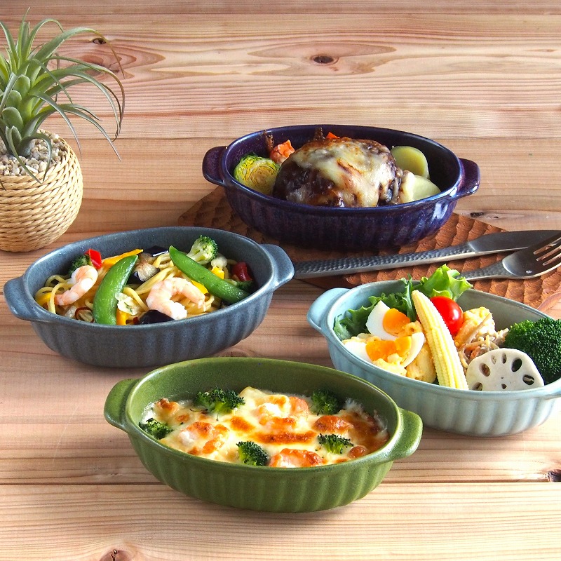 楽天市場】グラタン皿 インバリ 18cm グラタン 楕円 グレー/オリーブ