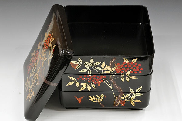 楽天市場】厄払い南天重箱暁雲緑型 6.5 三段重 南天[会津漆器][厄除け