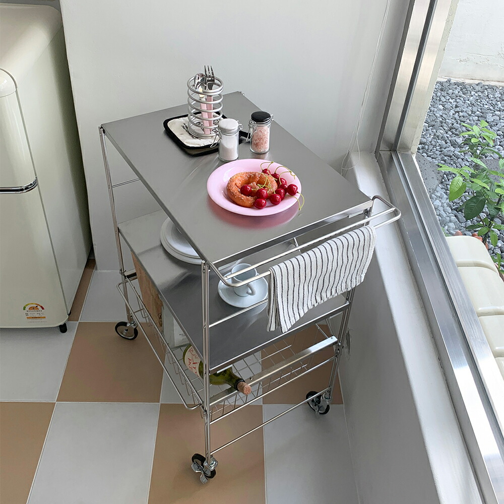 楽天市場】O'gre オグレ フラットステンレス3段トロリー 韓国