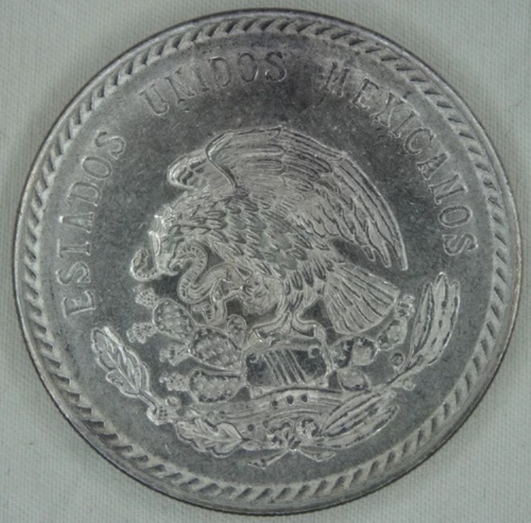 楽天市場】1948 メキシコ シンコ ペソ アステカ .900 銀貨 KM #465 5