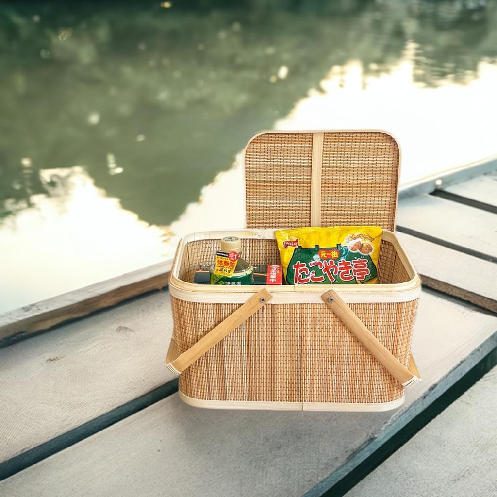 楽天市場】竹 かご ふた付き バスケット 四角 ピクニック ピクニック