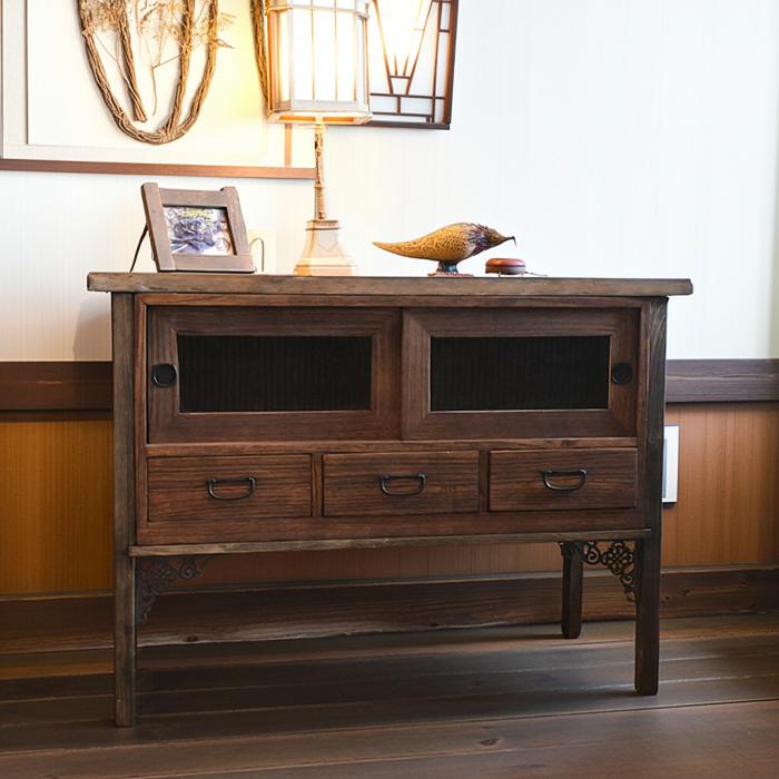 楽天市場】和箪笥リメイク キャビネット モールガラス扉 幅100cm 無垢