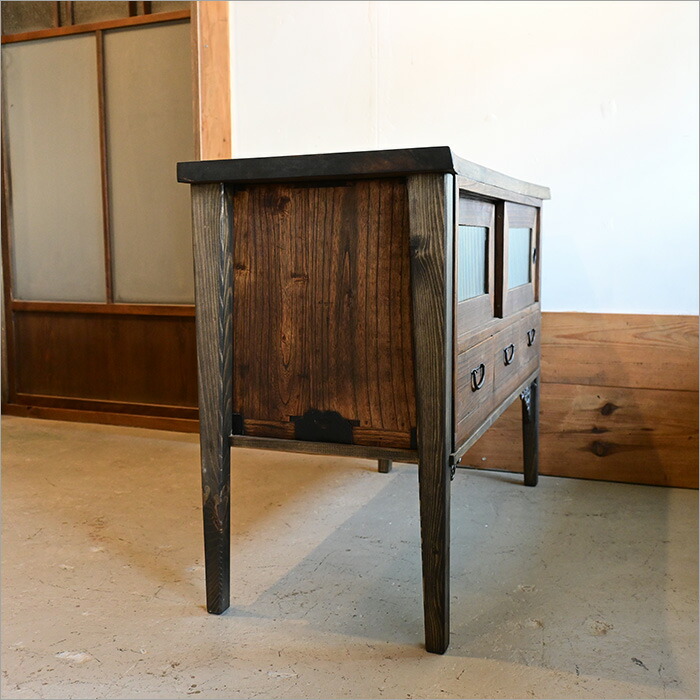 楽天市場】和箪笥リメイク キャビネット モールガラス扉 幅100cm 無垢