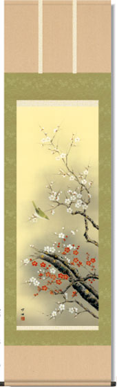 楽天市場】紅白梅に鶯 掛軸 : 襖（ふすま）・掛け軸屋 和紙苑