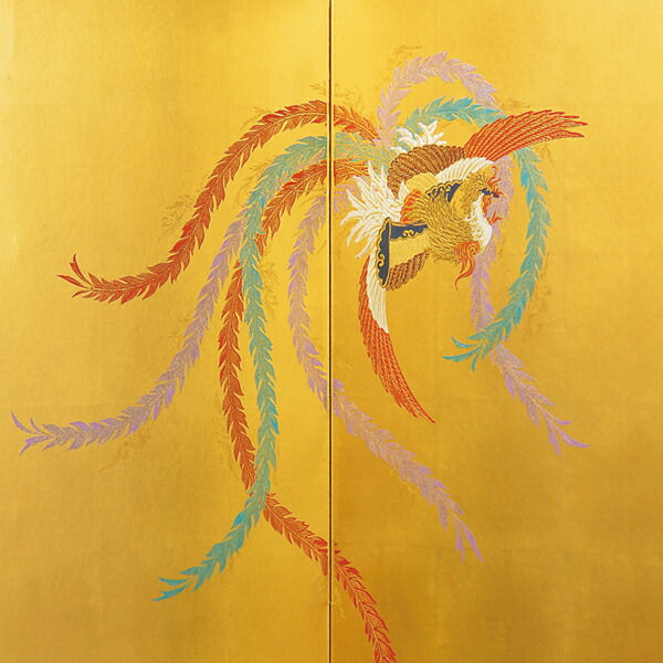 楽天市場】国産 日本製 肉筆作品 肉筆美術金屏風 野口雅宝作 金彩鳳凰