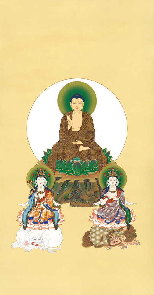 楽天市場】掛け軸 掛軸 釈迦三尊図 大幅複製仏画 87.3×215cm 高級桐箱