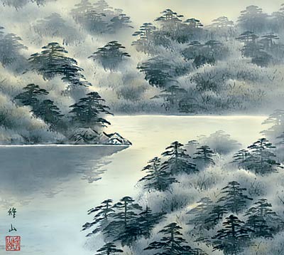 楽天市場】掛け軸 掛軸 山水 彩色山水（江本 修山）?新品掛軸（かけじ