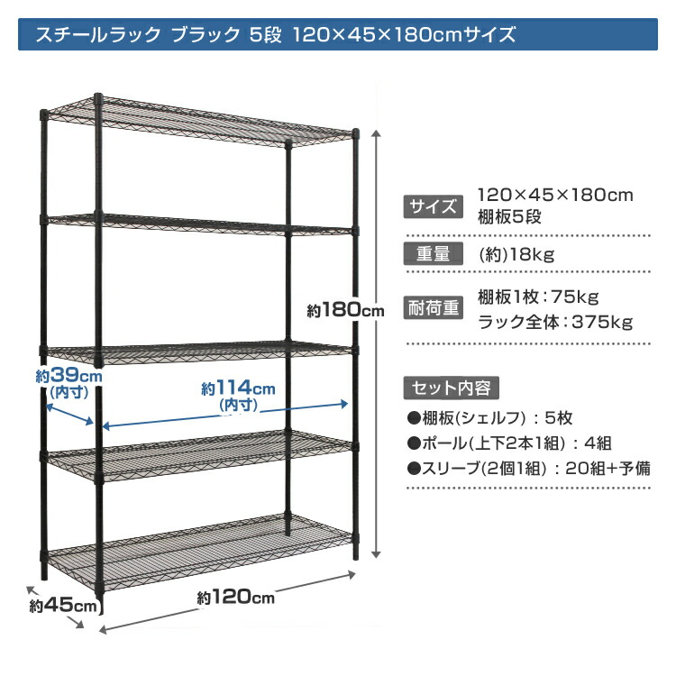 楽天市場】【マラソンクーポン配布中】スチールラック 幅120 黒