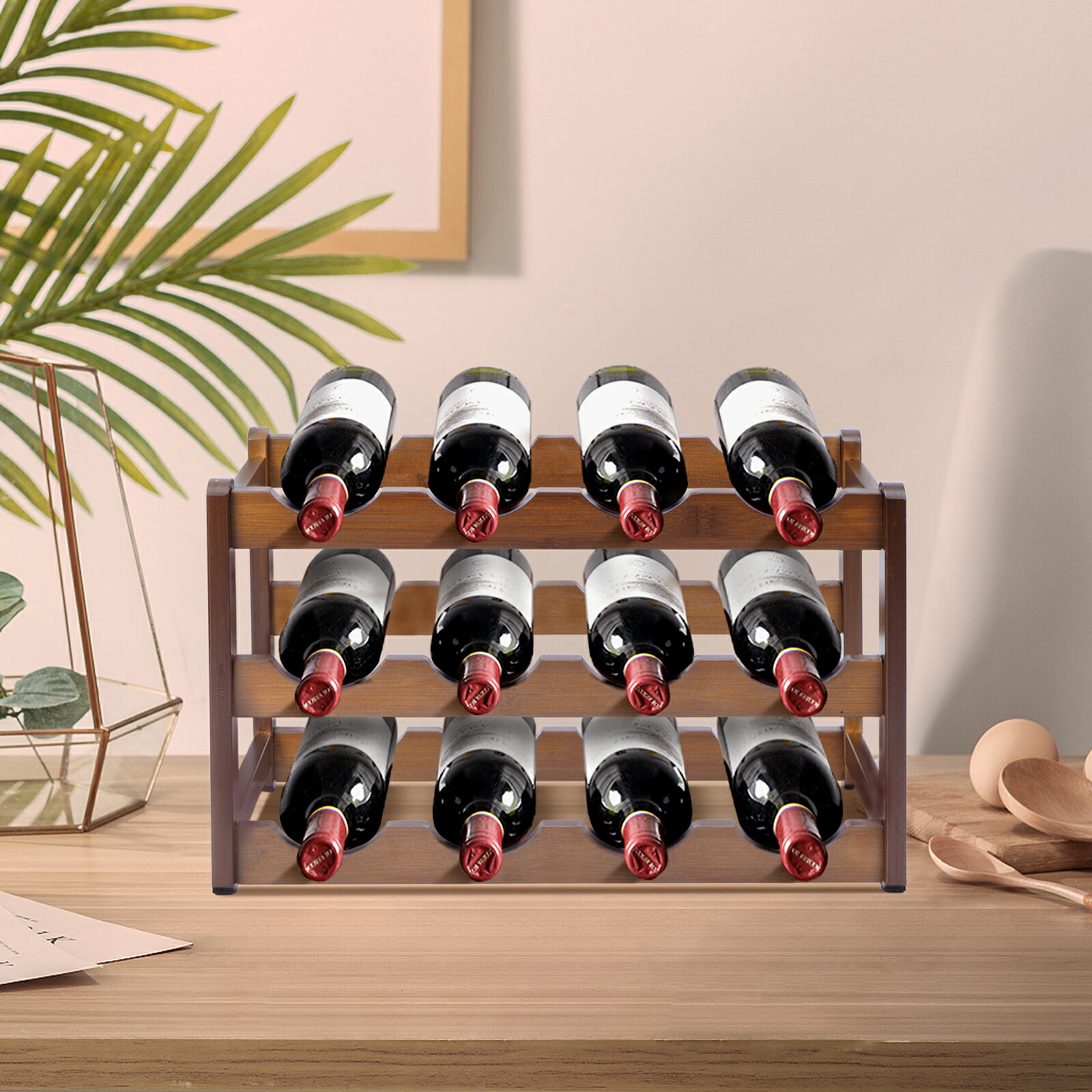 楽天市場】【楽天1位受賞】 天然竹製 ワインラック 3段 12本収納