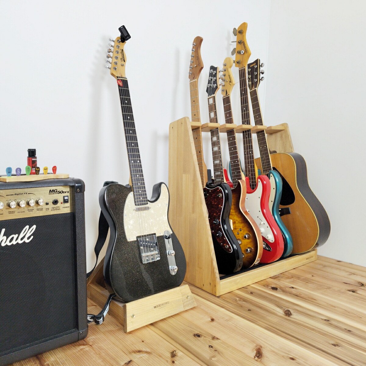 楽天市場】月間優良ショップ連続受賞 WOODWORKS ギタースタンド 5本掛