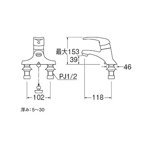 楽天市場】SANEI ツーホールシングルレバー洗面混合栓 K57C-13 水栓