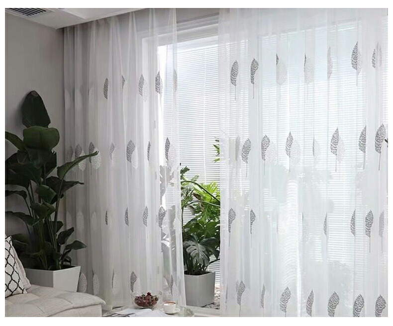 楽天市場】レースカーテン 北欧 刺繍 リーフ柄 1枚組 2枚組 オーダー