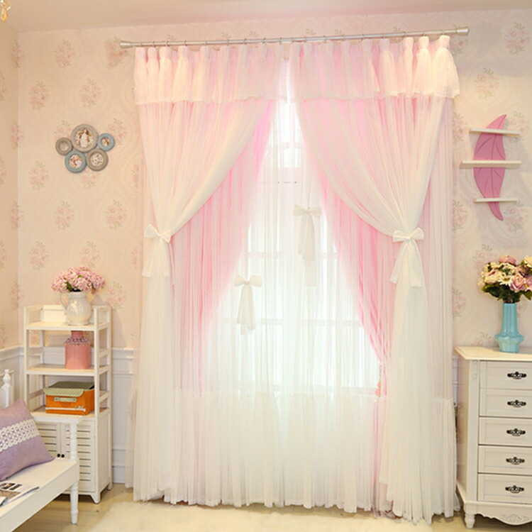 楽天市場】姫系 一体型カーテン 北欧 ふわふわ3層レースの姫系カーテン
