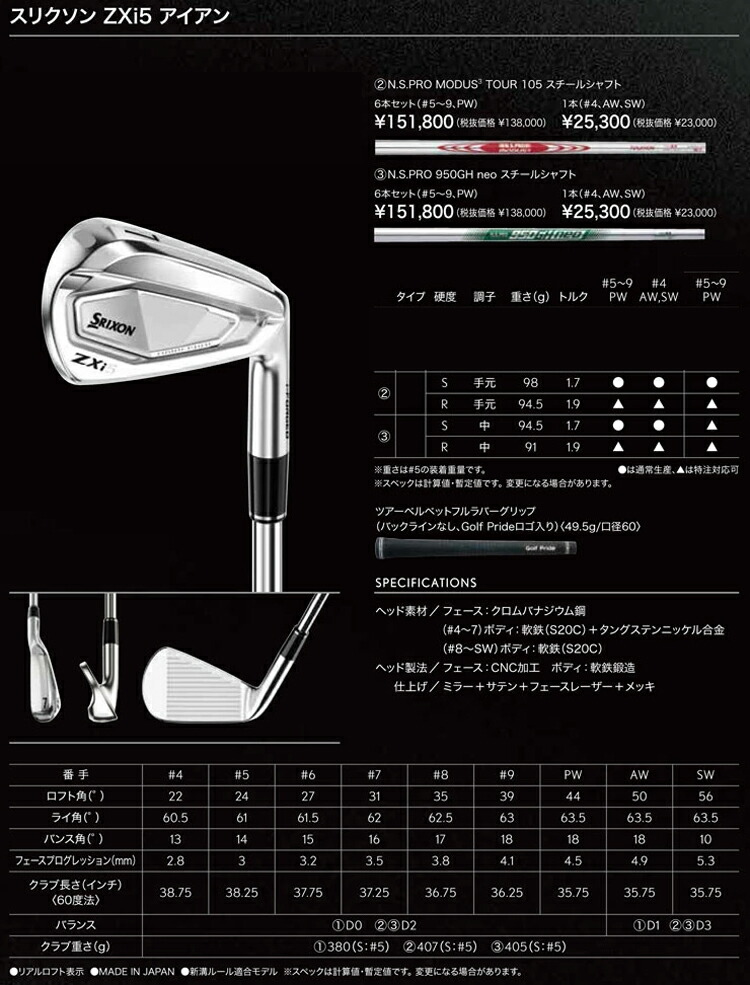楽天市場】スリクソン SRIXON ZXi5 アイアン セット 6本組 (#5-#9,PW