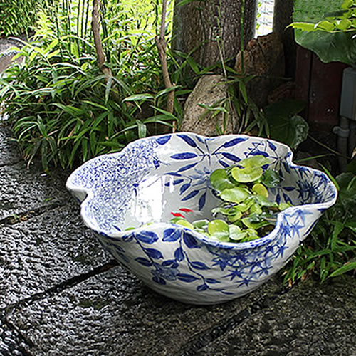 楽天市場】【ポイント10倍】17号絵付き水鉢信楽焼すいれん鉢 メダカ鉢