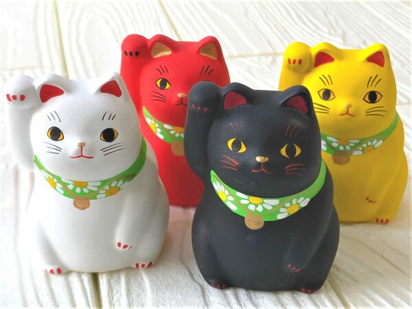 楽天市場】風水カラーの「福ふく猫 ]4種類 谷中堂 猫雑貨 置物 猫