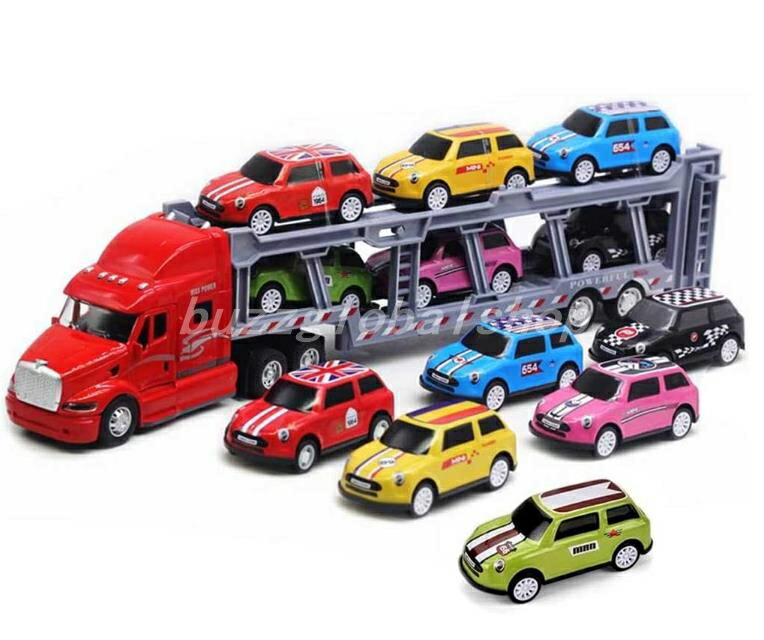 楽天市場】ミニカーセット 1台大型トレーラー 6台合金製ミニカー 車