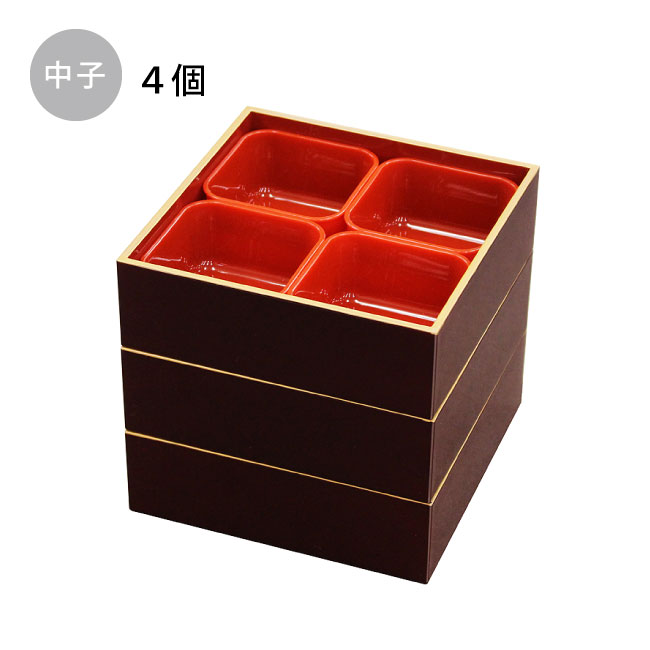 楽天市場】【在庫限り】6.5寸 三段 角重 溜渕金塗 中子付き 重箱 3段