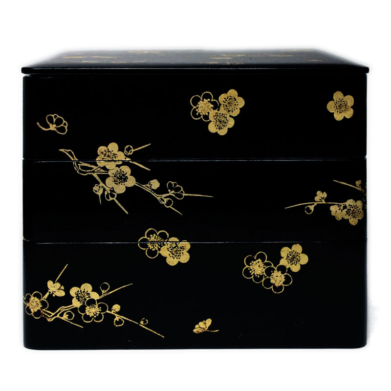 楽天市場】漆器・箔絵：梅箔絵三段重・黒内朱・藤井収＆山本哲《重箱