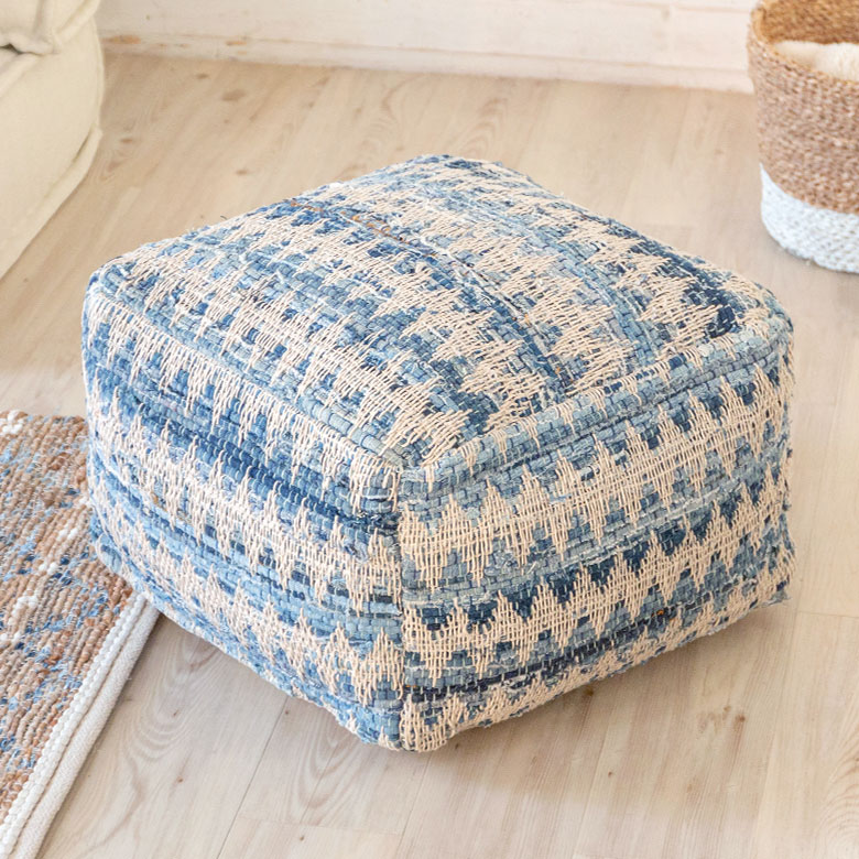 楽天市場】プフ クッション オットマン スツール ブルー 青 W 55cm D