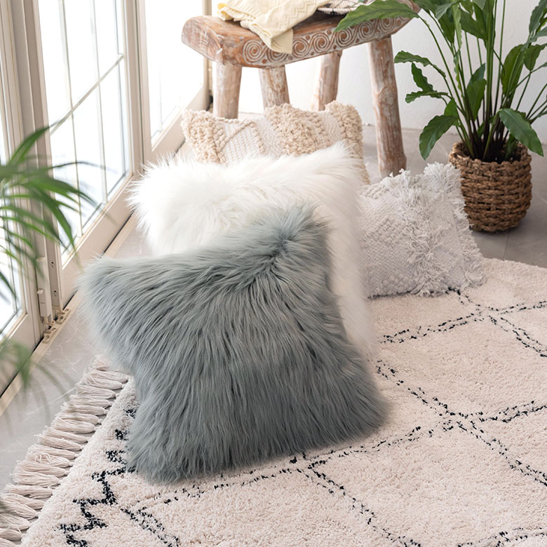 楽天市場】クッションカバー フェイクファー グレー ホワイト 約45