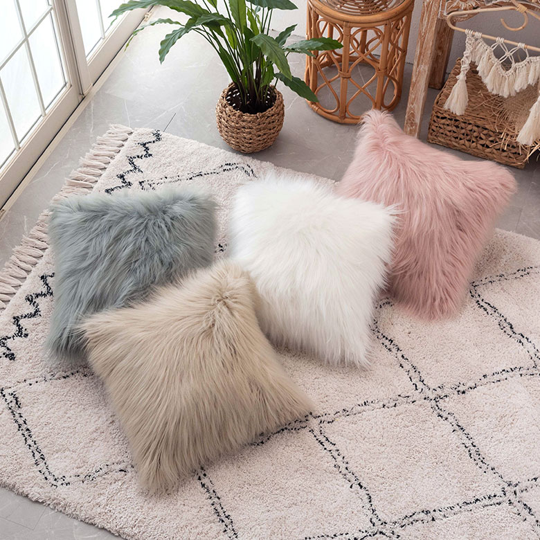 楽天市場】クッションカバー フェイクファー ピンク ベージュ 約45