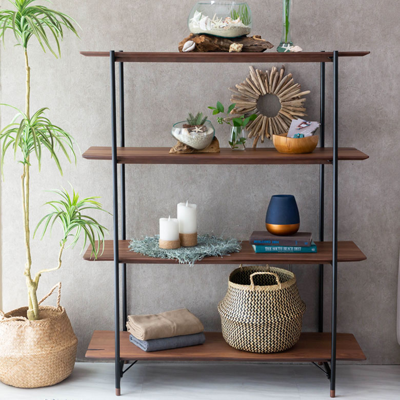 楽天市場】シェルフ 棚 4段 木製 スチール ナチュラル ブラウン W 108