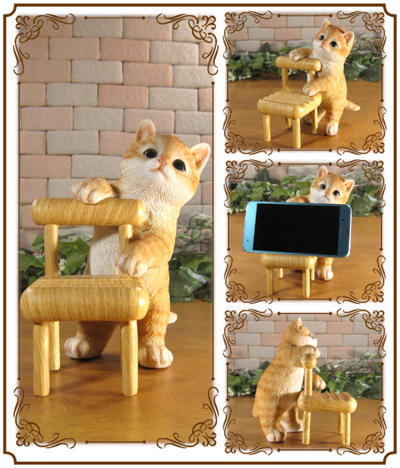楽天市場】猫の置物 チャトラ スマホスタンド キャット チェアータイプ