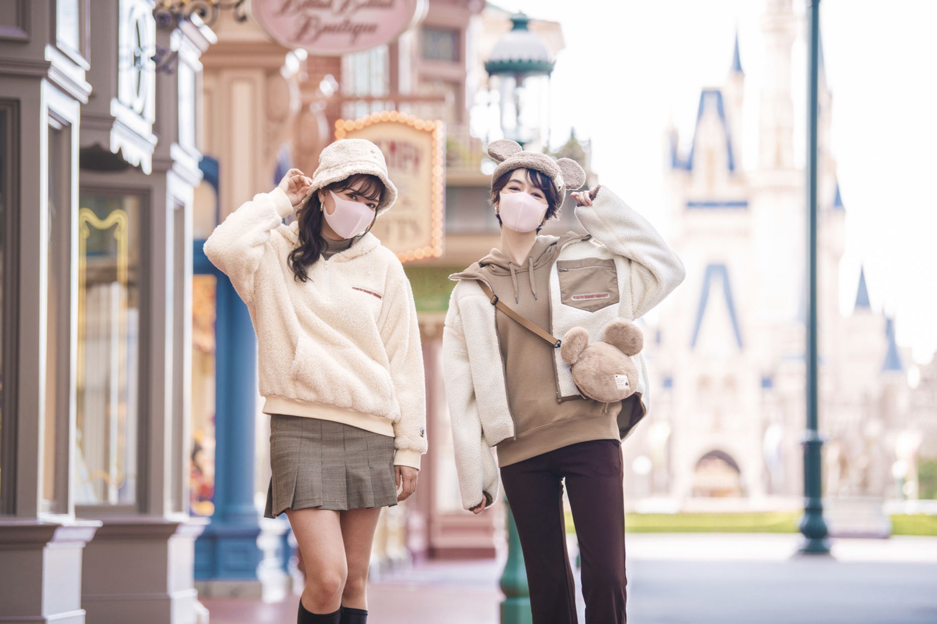 ミッキーマウス耳付きフリースマフラー 2個セット ミッキーマウス耳