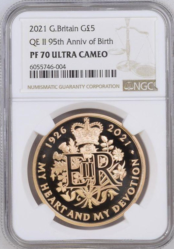 グレートブリテン2021年エリザベス女王生誕95周年1オンス5ポンド金貨