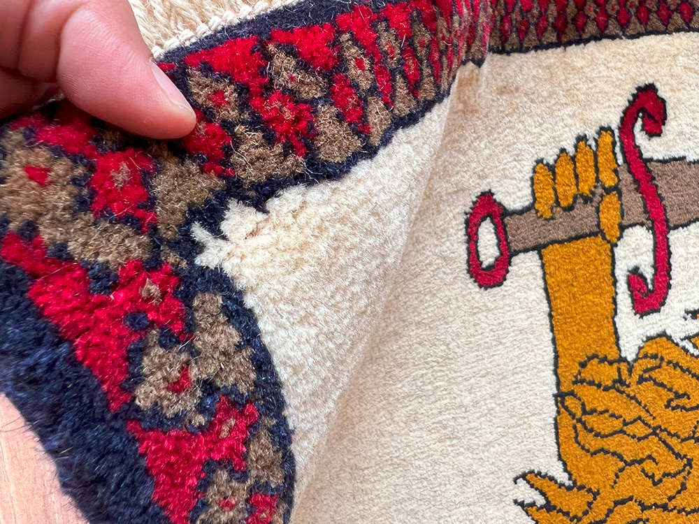 ライオン＞ シラーズ産・ペルシャ絨毯／Size:150×99／大阪／豊中