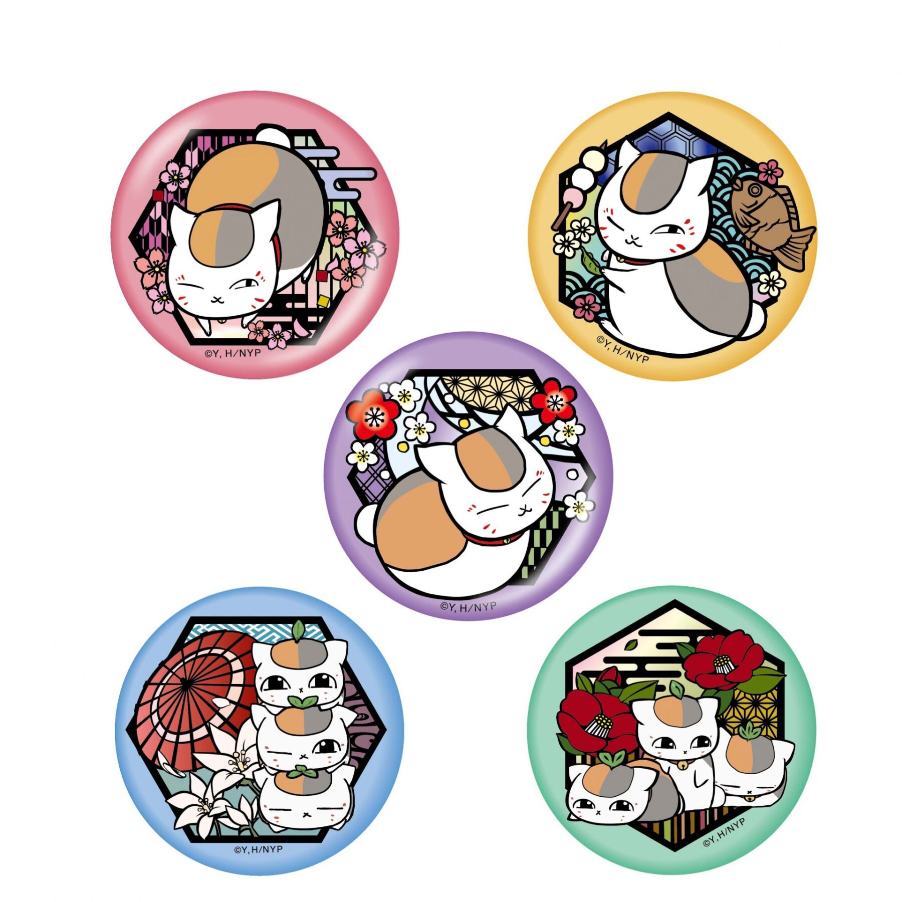 夏目友人帳 切り絵シリーズ 和紙缶バッジ ニャンコ先生＆トリプル