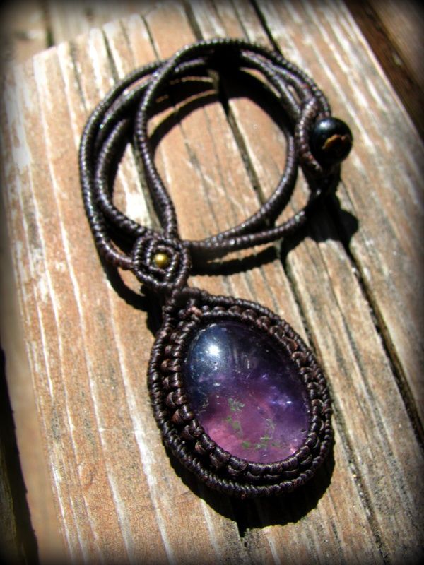 ガーデンアメジストのマクラメ編みシンプルネックレス*クローライト