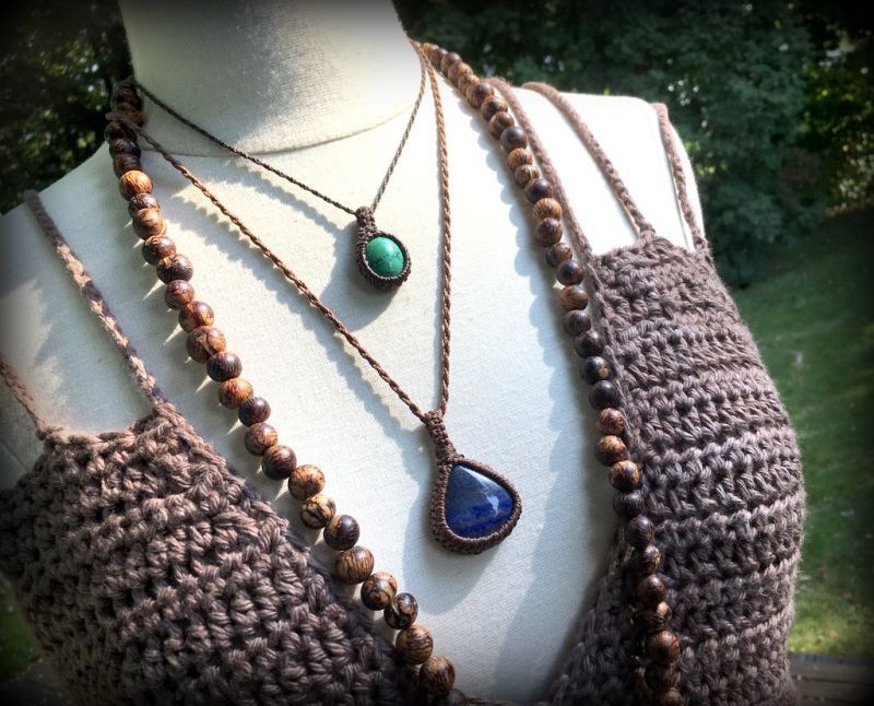 チベットターコイズ ペンダント 天然石マクラメ編みネックレス