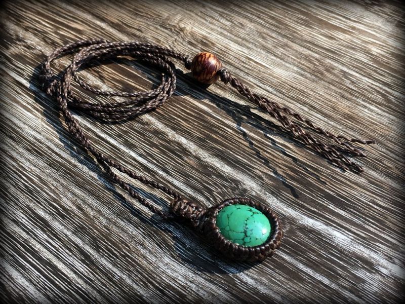 チベットターコイズ ペンダント 天然石マクラメ編みネックレス