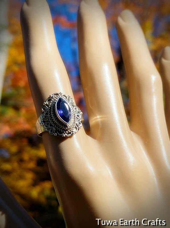 人生の羅針盤】1点物 宝石質アイオライト指輪リング14号☆スターリング