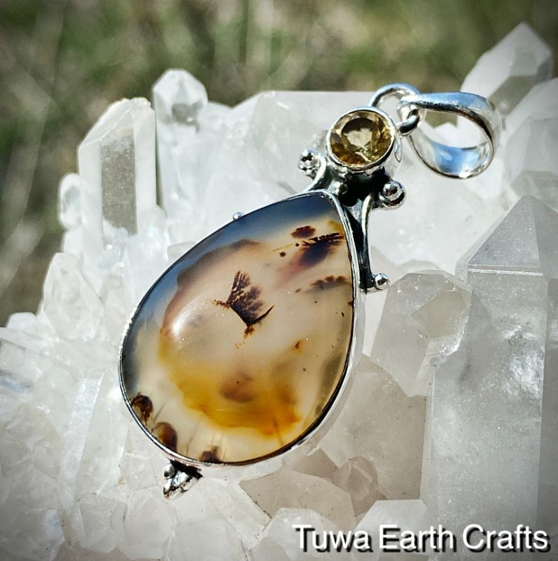 1点物大ぶり高品質モンタナアゲート＆宝石質シトリン ペンダントトップ